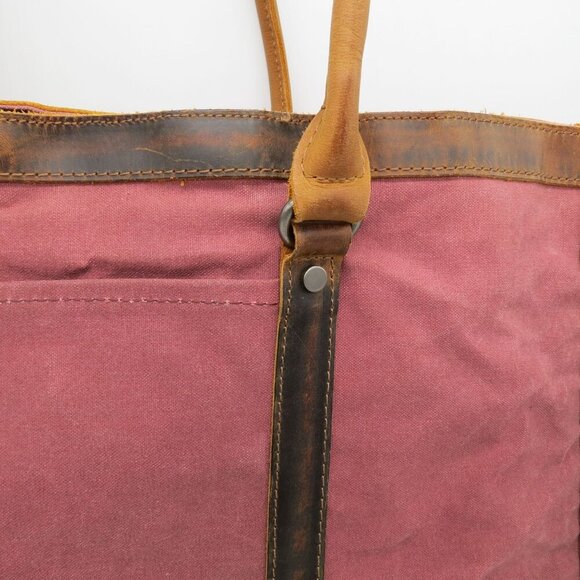 TSD Burgundy Stone Creek Tote Bag Premium Waxed Canvas & Leather Durable - Picture 4 of 14